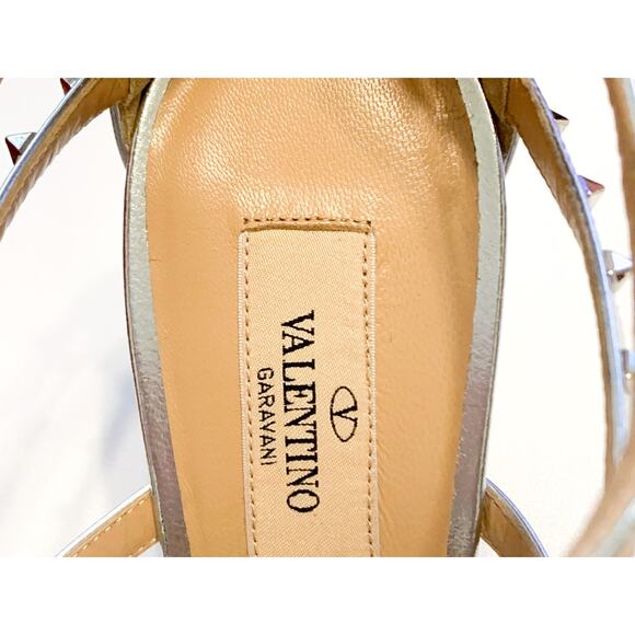 Valentino Garavani NIB Rockstud Silver Metallic LoveStud Heels Sandals 39.5 NEW - Picture 6 of 9